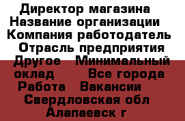 Директор магазина › Название организации ­ Компания-работодатель › Отрасль предприятия ­ Другое › Минимальный оклад ­ 1 - Все города Работа » Вакансии   . Свердловская обл.,Алапаевск г.